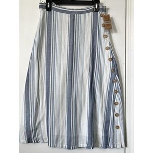Cremieux Midi Skirt Striped with Accent Buttons, Size 4 New With Tag